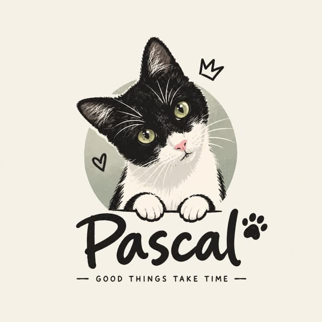 The Pascal Studio cat and the motto Good things take time